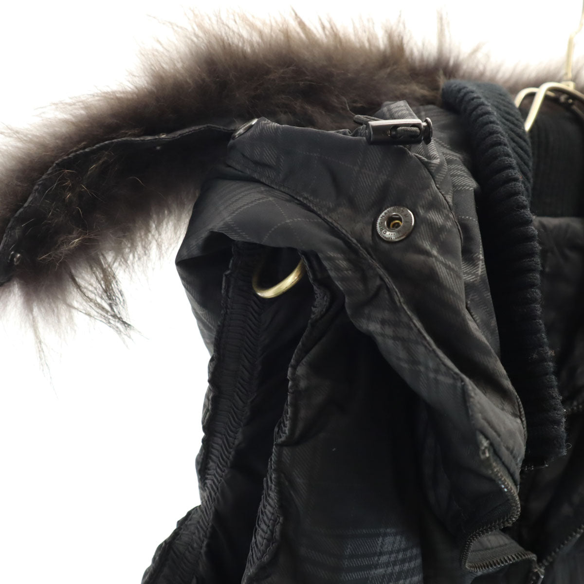 美品 TATRAS タトラス ポーランド製 チェック ファー付き ダウンベスト 34 ブラック レディース