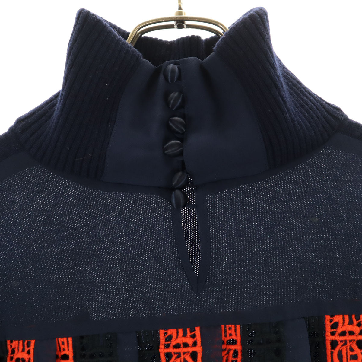 Sacai サカイ 日本製 長袖 プリーツ切替 ニット 1 ネイビー レディース