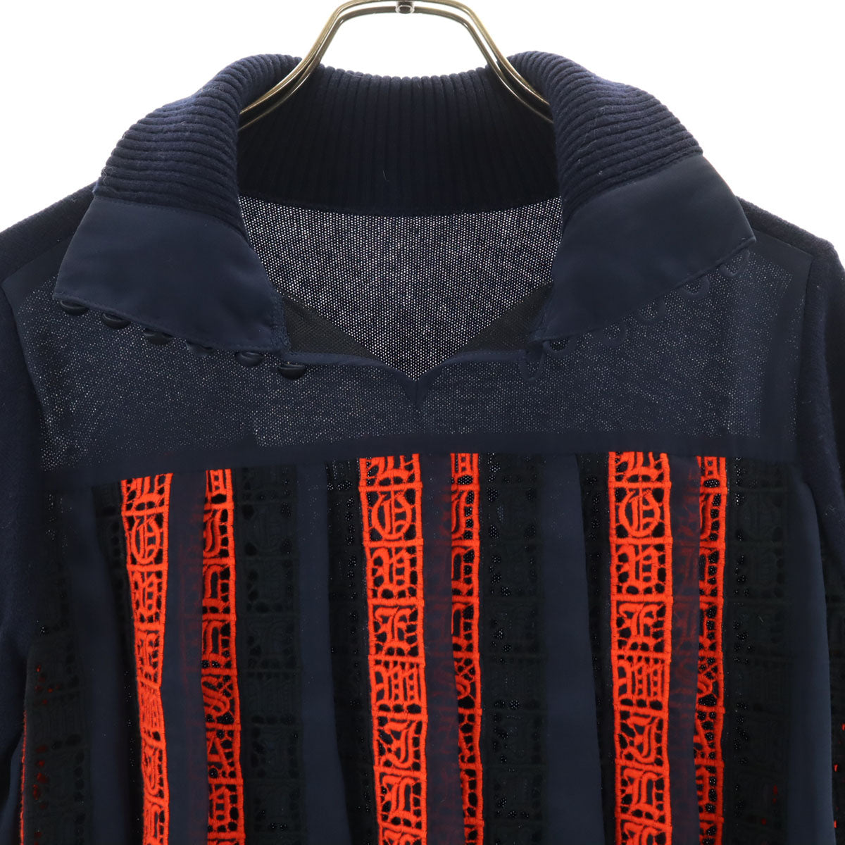 Sacai サカイ 日本製 長袖 プリーツ切替 ニット 1 ネイビー レディース