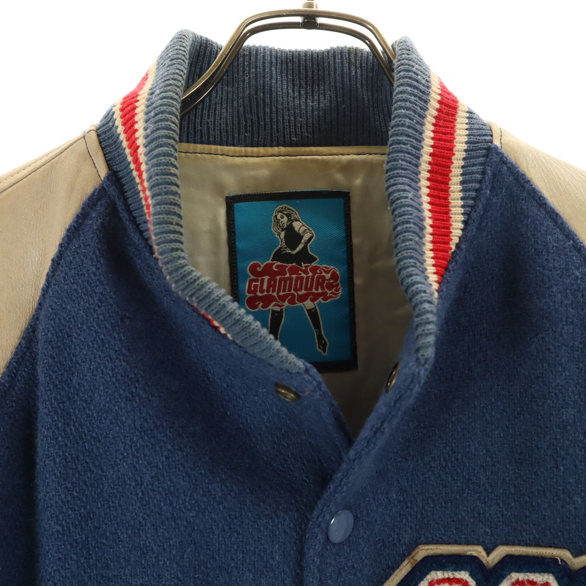 GLAMOUR グラマー 日本製 牛革レザー切替 スタジャン FREE 青紺