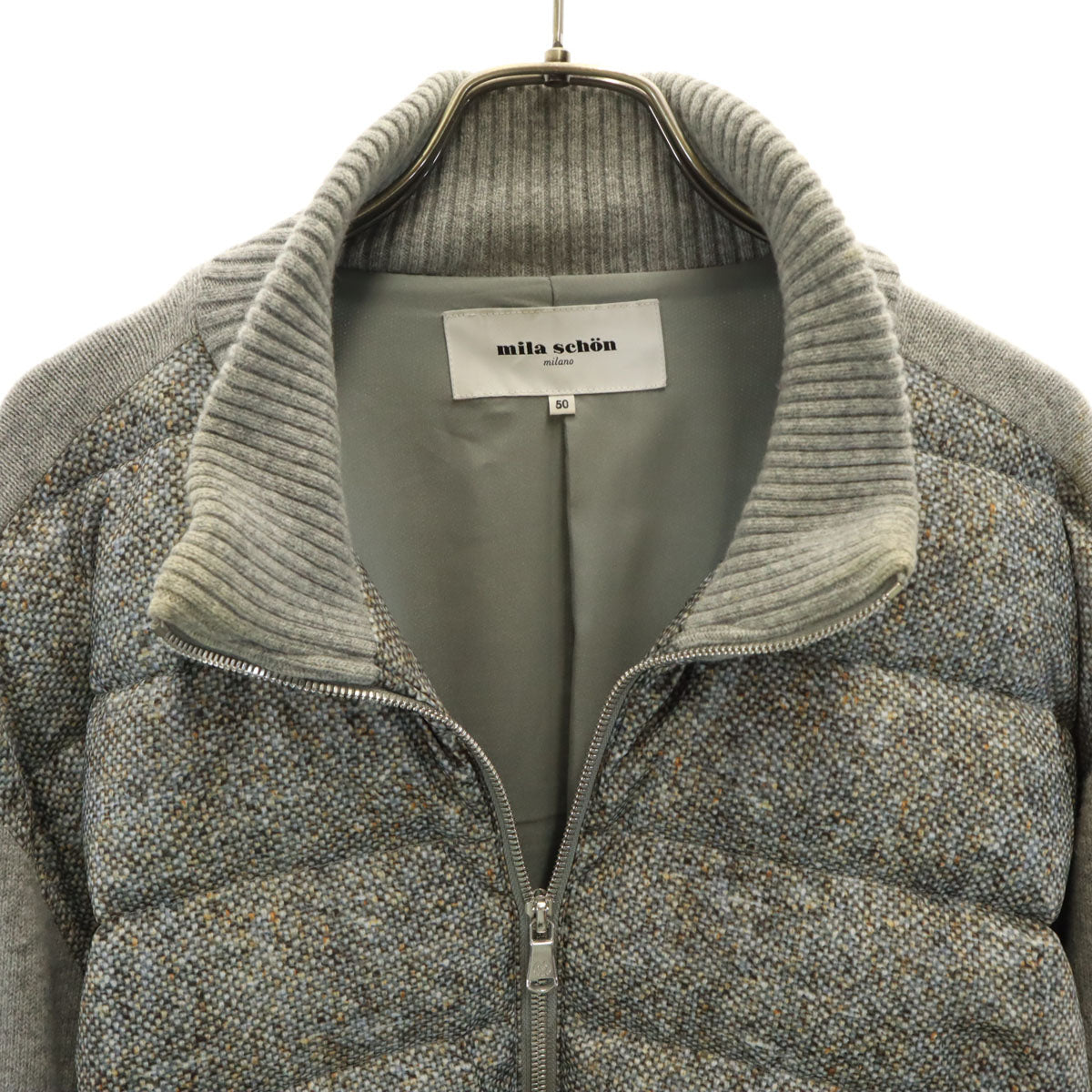 mila schon ミラショーン 日本製 ニット切替 ダウンジャケット 50 グレー メンズ