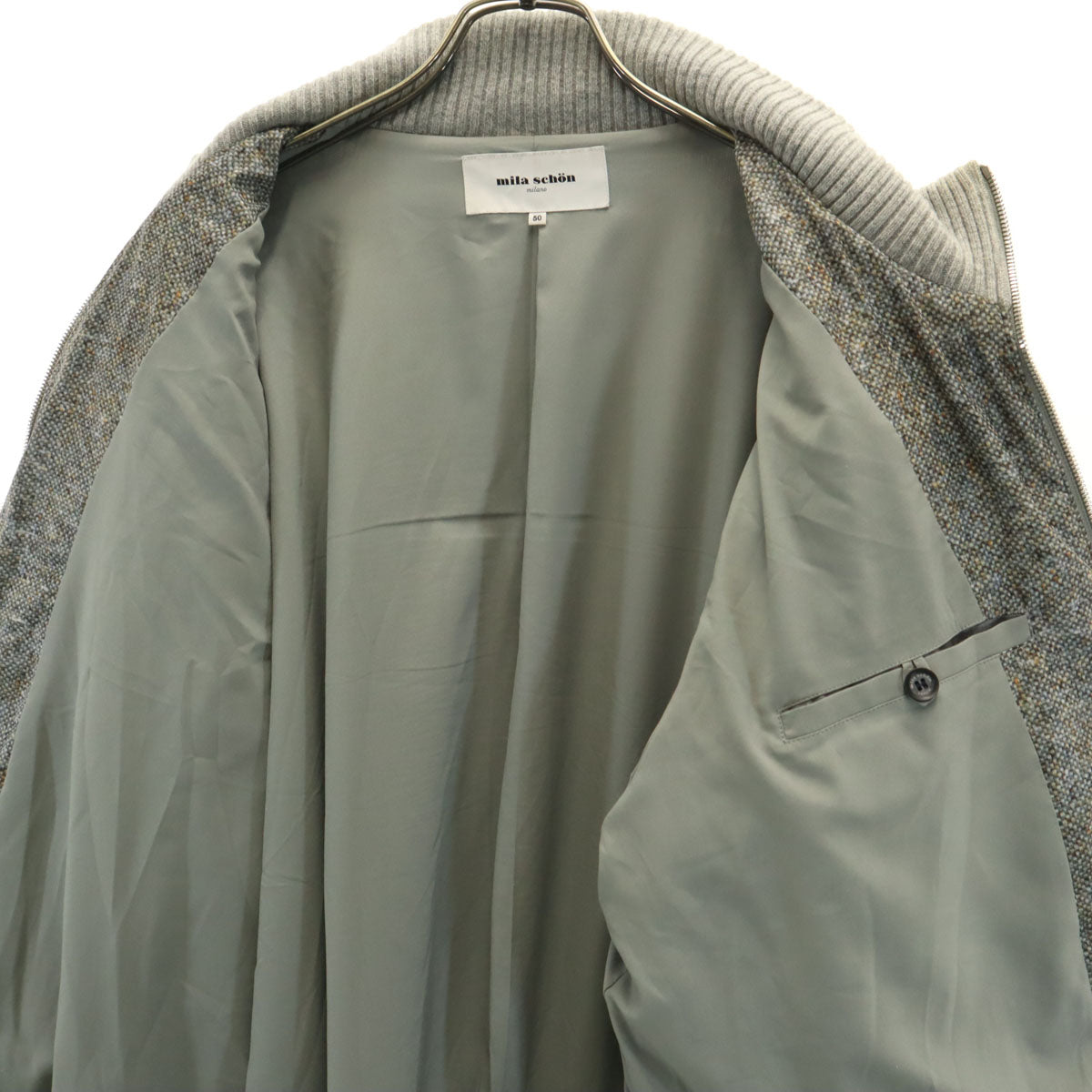 mila schon ミラショーン 日本製 ニット切替 ダウンジャケット 50 グレー メンズ