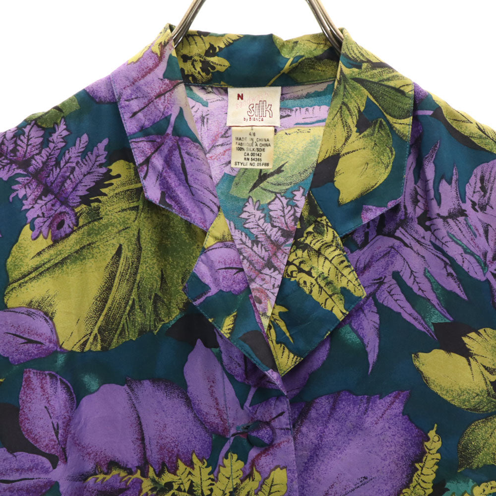 ビアンカ 90s オールド シルクブレンド 総柄 長袖 開襟 ボタンダウンシャツ S レディース