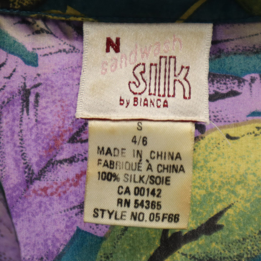 ビアンカ 90s オールド シルクブレンド 総柄 長袖 開襟 ボタンダウンシャツ S レディース