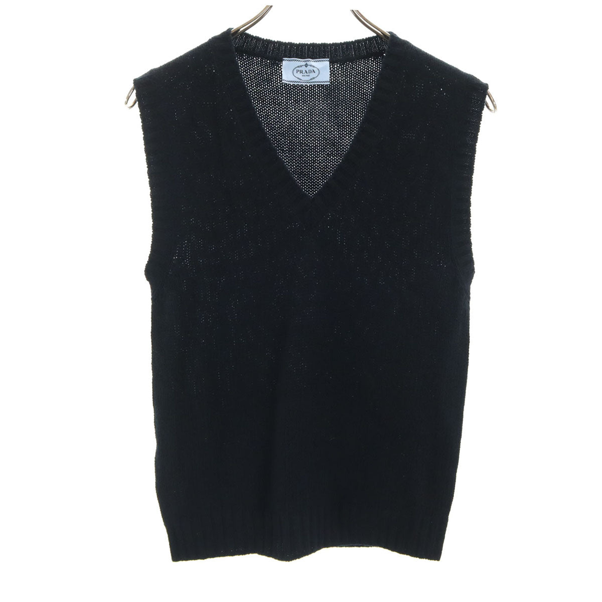 美品 PRADA プラダ 2020年 イタリア製 カシミヤブレンド Vネック ニットベスト 40 ブラック系 レディース
