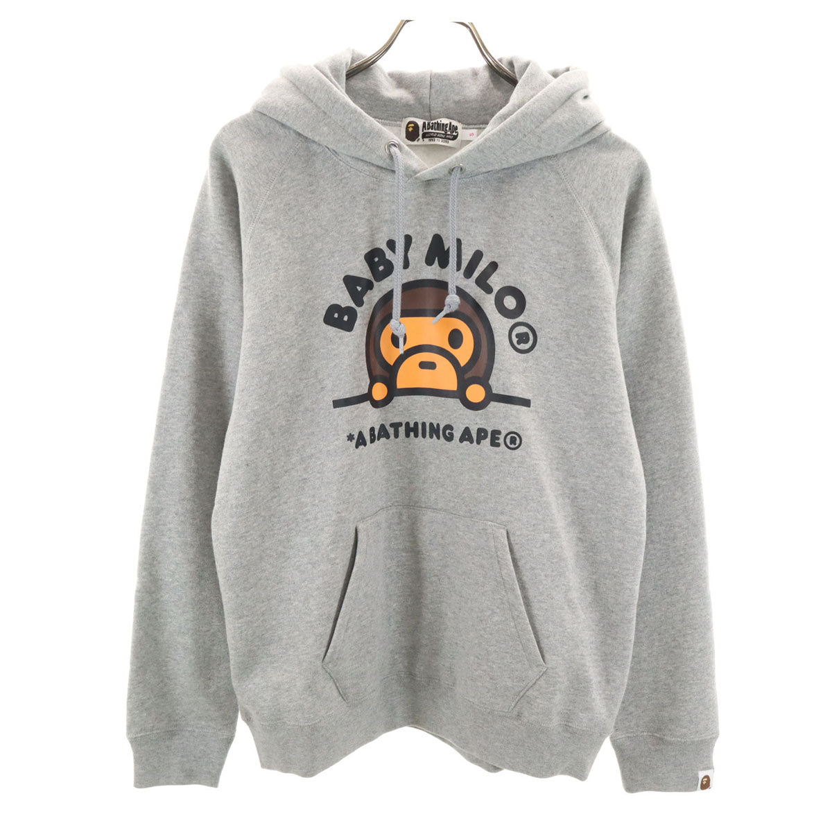 美品 A BATHING APE アベイシングエイプ ベビーマイロ 長袖 スウェットパーカー S グレー 裏起毛 メンズ