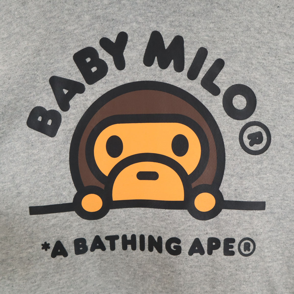 美品 A BATHING APE アベイシングエイプ ベビーマイロ 長袖 スウェットパーカー S グレー 裏起毛 メンズ
