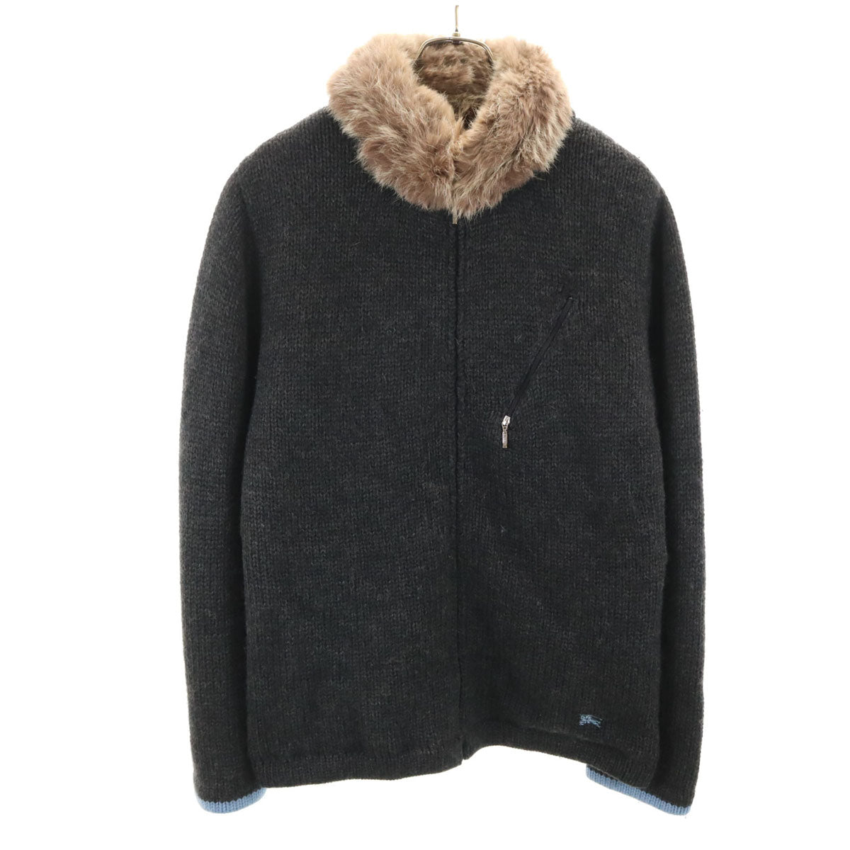 BURBERRY BLACK LABEL バーバリーブラックレーベル ラビットファー付き ニットジャケット 2 チャコールグレー 三陽商会 メンズ