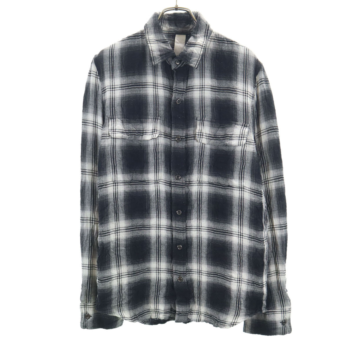 ATTACHMENT アタッチメント チェック柄 長袖 シワ加工 シャツ 1 ブラック メンズ