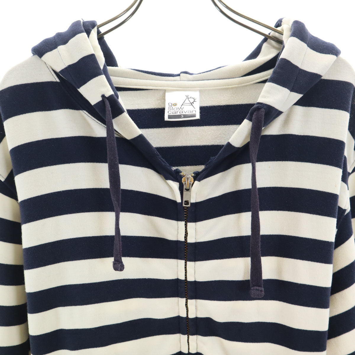 goslow caravan ゴースローキャラバン ボーダー柄 長袖 ジップパーカー 3 ネイビー メンズ