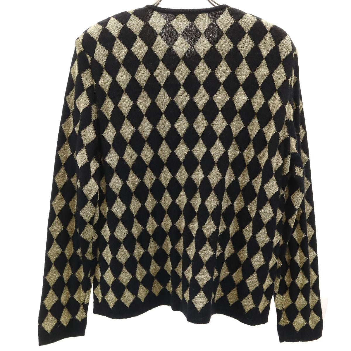 美品 Saint Joie サンジョア ダイヤ柄 長袖 ニットカーディガン M ゴールド レディース