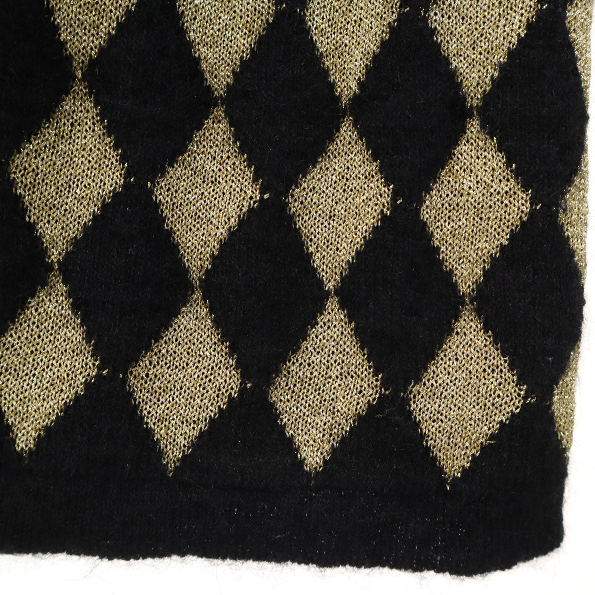 美品 Saint Joie サンジョア ダイヤ柄 長袖 ニットカーディガン M ゴールド レディース