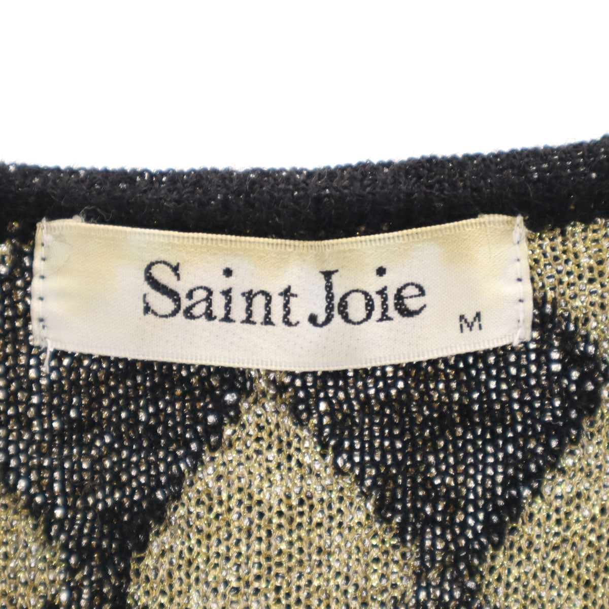 美品 Saint Joie サンジョア ダイヤ柄 長袖 ニットカーディガン M ゴールド レディース