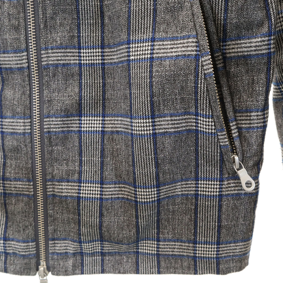 NO ID ノーアイディー グレンチェック ノーカラー ブルゾン 1 グレー ジャケット メンズ