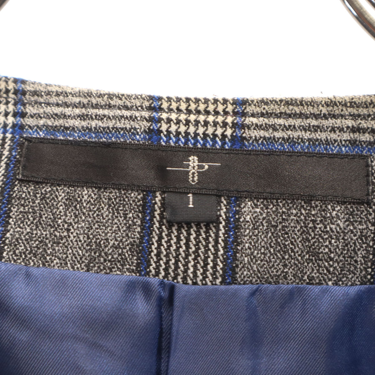 NO ID ノーアイディー グレンチェック ノーカラー ブルゾン 1 グレー ジャケット メンズ