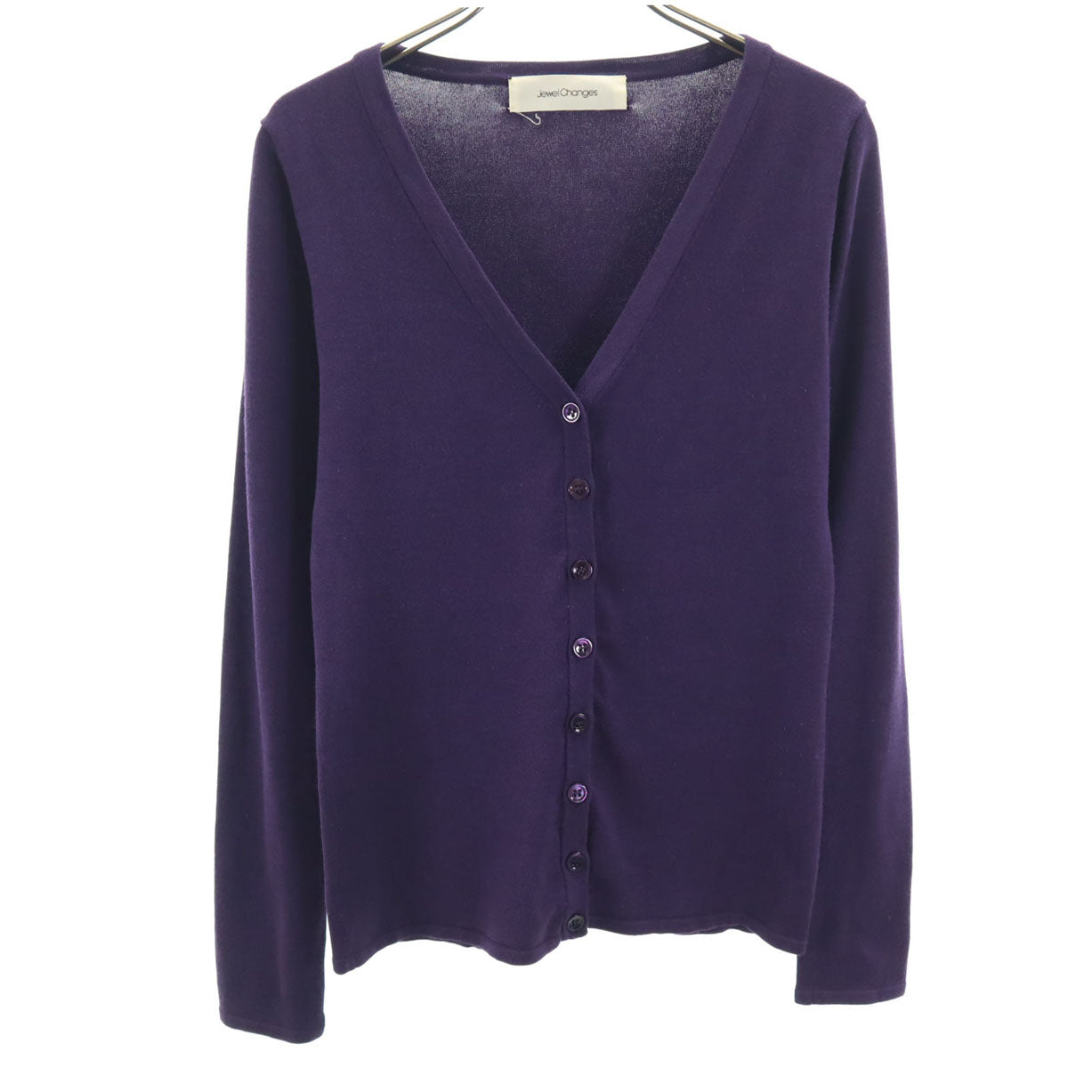 Jewel Changes ジュエルチェンジズ シルクブレンド 長袖 Vネック ニットカーディガン パープル ユナイテッドアローズ レディース