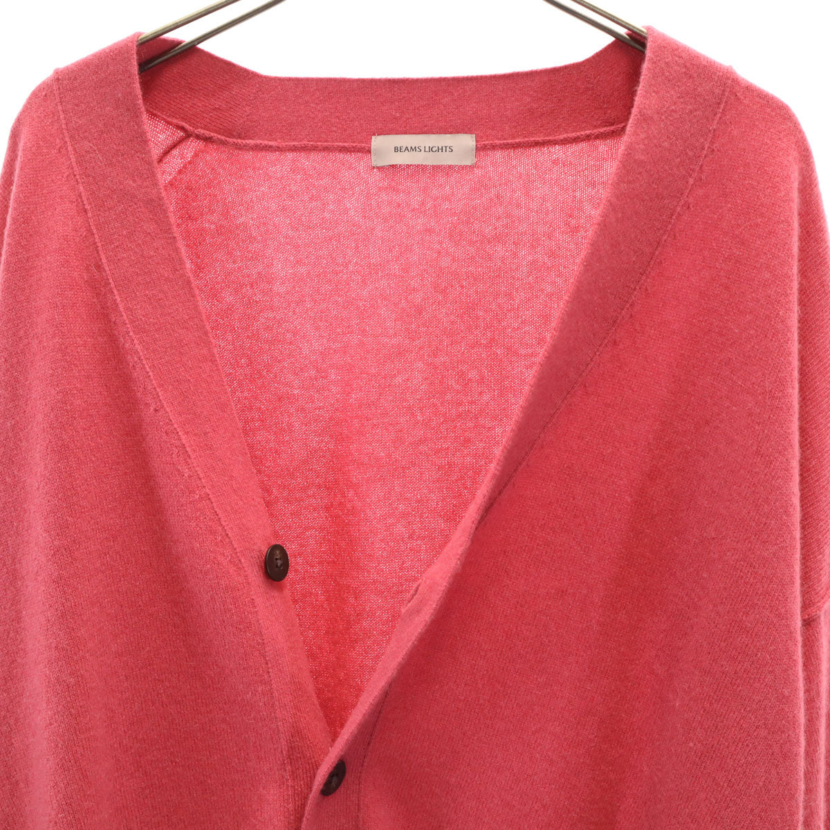 美品 BEAMS LIGHTS ビームスライツ カシミヤ100％ 長袖 Vネック ニットカーディガン L ピンク メンズ