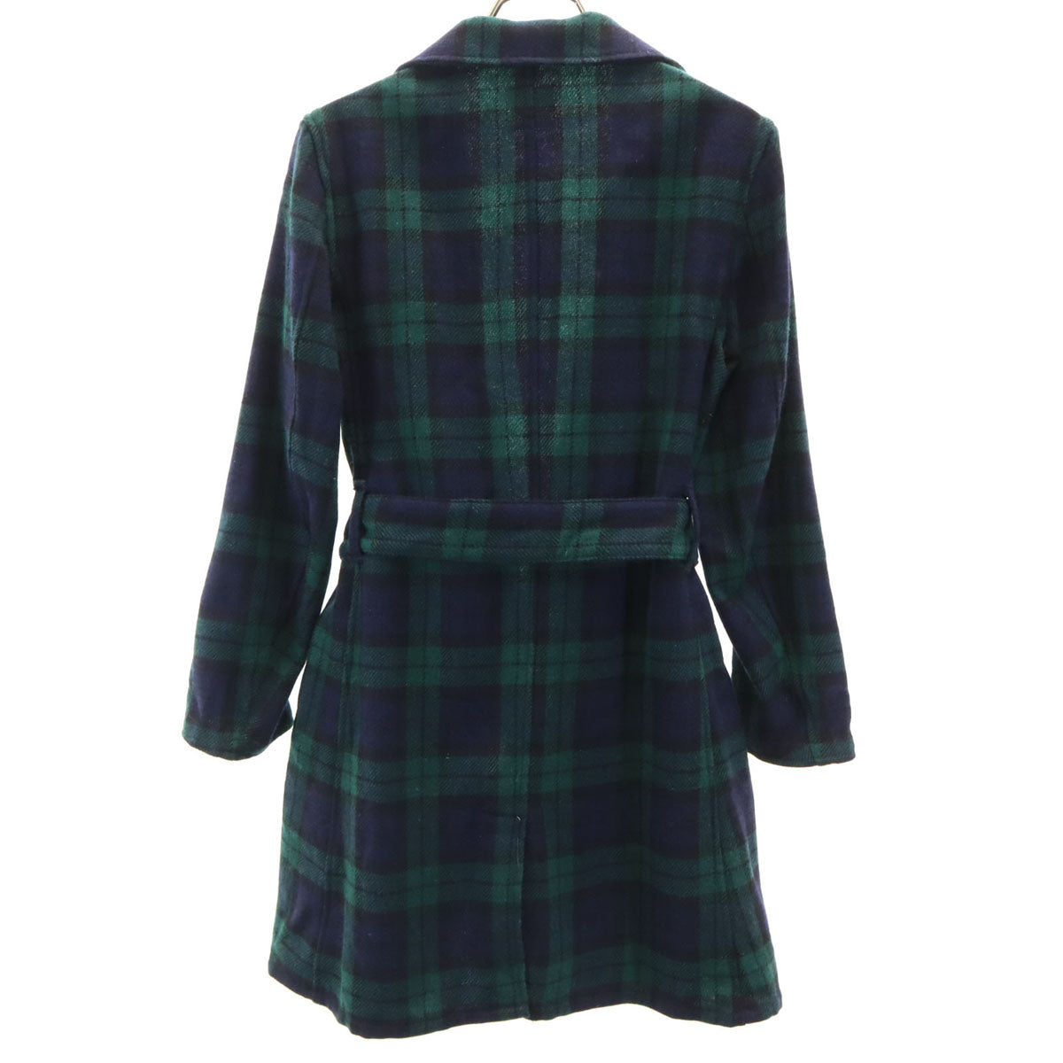 BEAMS BOY ビームスボーイ ブラックウォッチ チェック柄 ショールカラー ウールコート ネイビー レディース