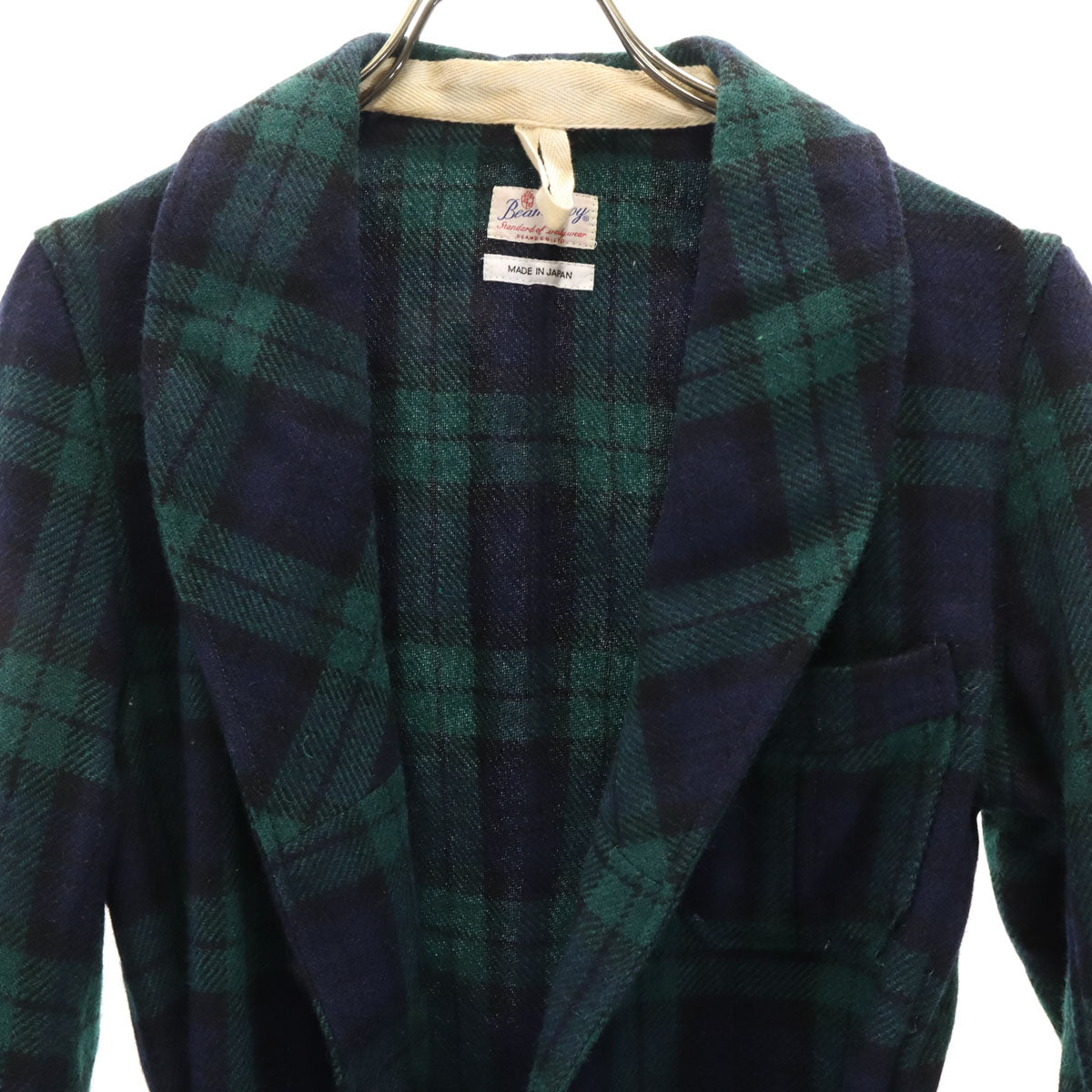 BEAMS BOY ビームスボーイ ブラックウォッチ チェック柄 ショールカラー ウールコート ネイビー レディース