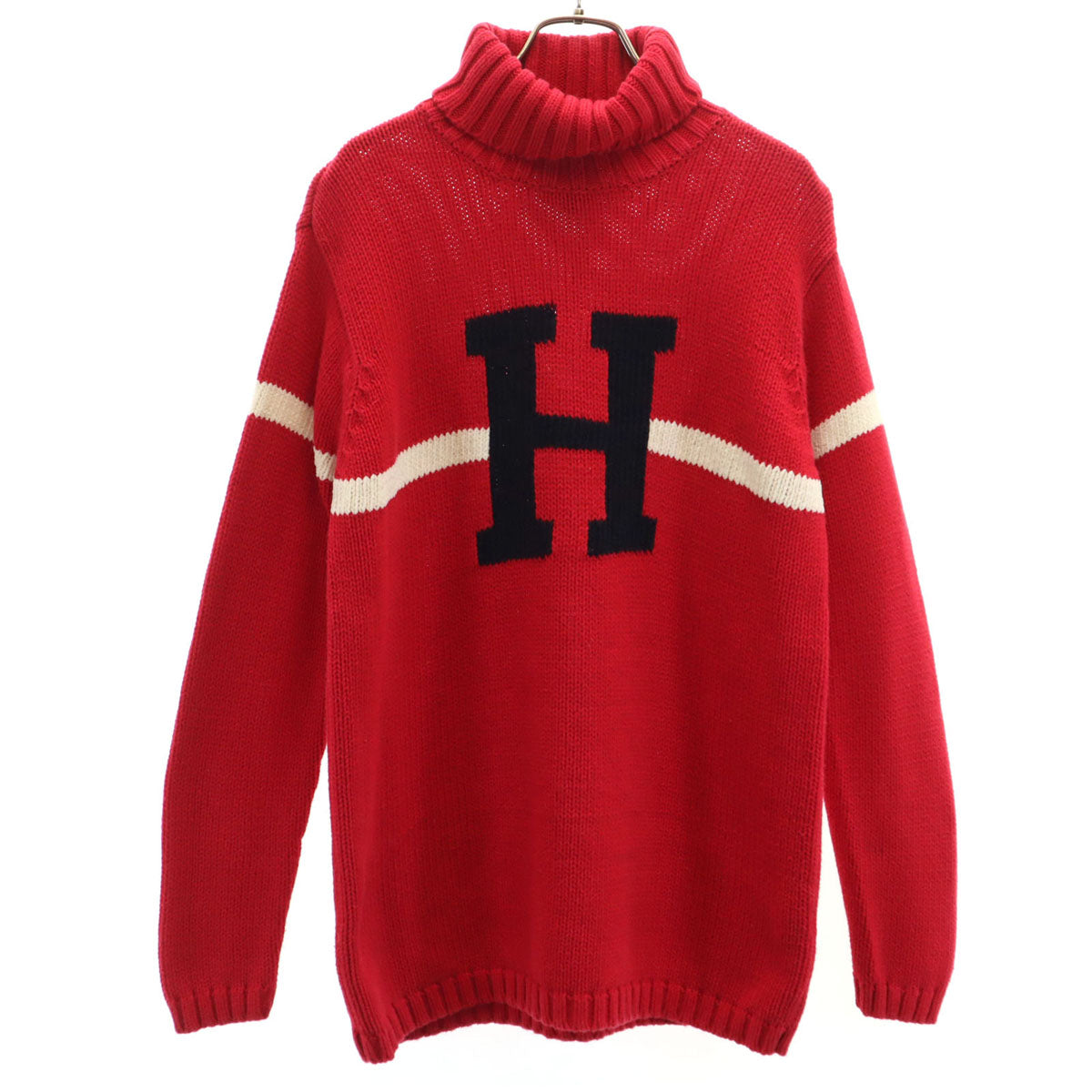 TOMMY HILFIGER トミーヒルフィガー 90s オールド Hロゴ 長袖 タートルネック セーター S レッド ニット メンズ