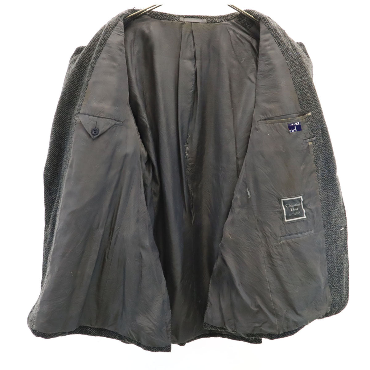 Christian Dior クリスチャンディオール 90s ウール オールド ヘリンボーン柄 テーラードジャケット BE-5 グレー メンズ