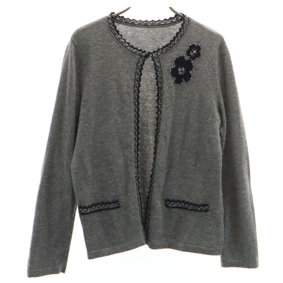 Leilian レリアン カシミヤ100％ 長袖 ニットカーディガン 11 グレー レディース