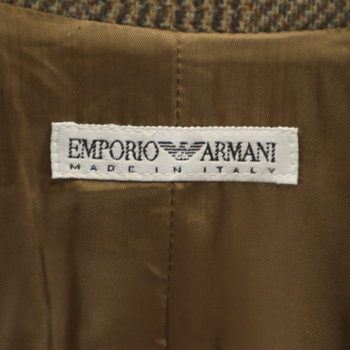 Emporio Armani エンポリオアルマーニ 90s イタリア製 カシミヤブレンド オールド チェック柄 テーラードジャケット 40 ベージュ系 レディース
