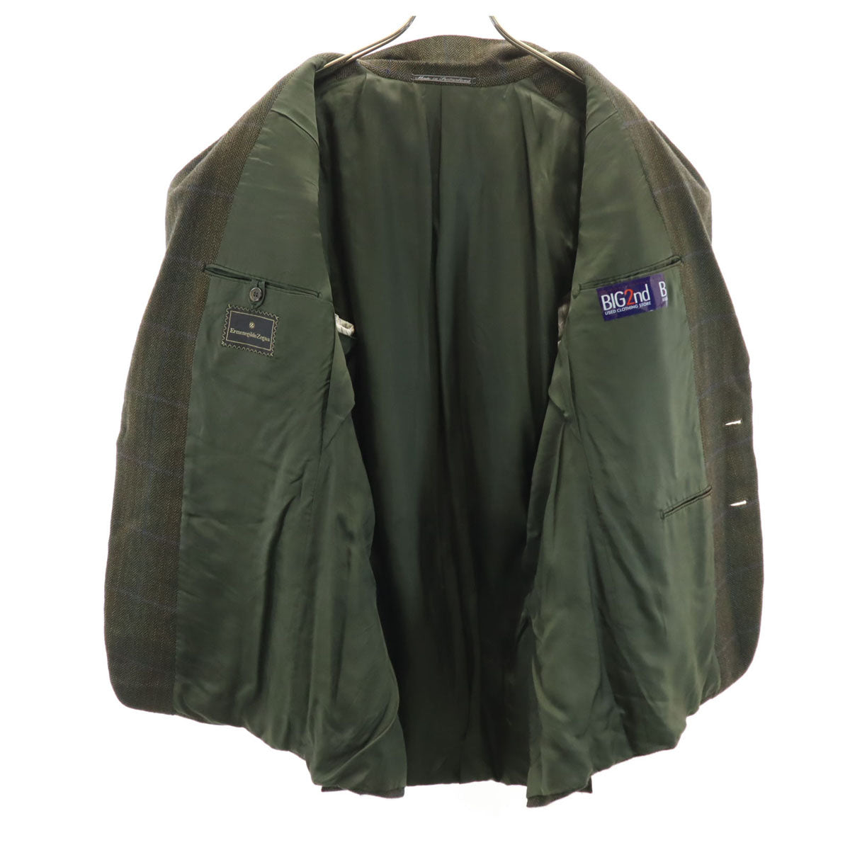 Ermenegildo Zegna エルメネジルドゼニア ヘリンボーン柄 テーラードジャケット 52 グリーン系 メンズ