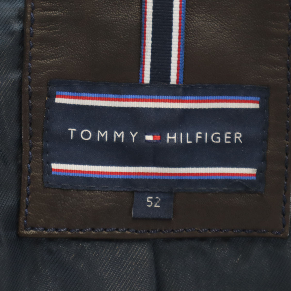 未使用 TOMMY HILFIGER トミーヒルフィガー レザー シングルライダースジャケット 52 ブラウン メンズ