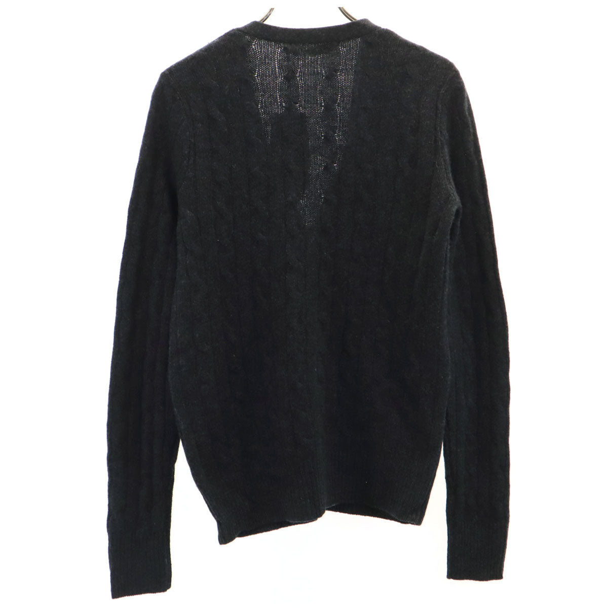 未使用 RALPH LAUREN ラルフローレン カシミヤブレンド 長袖 Vネック ニットカーディガン M チャコールグレー ケーブル レディース