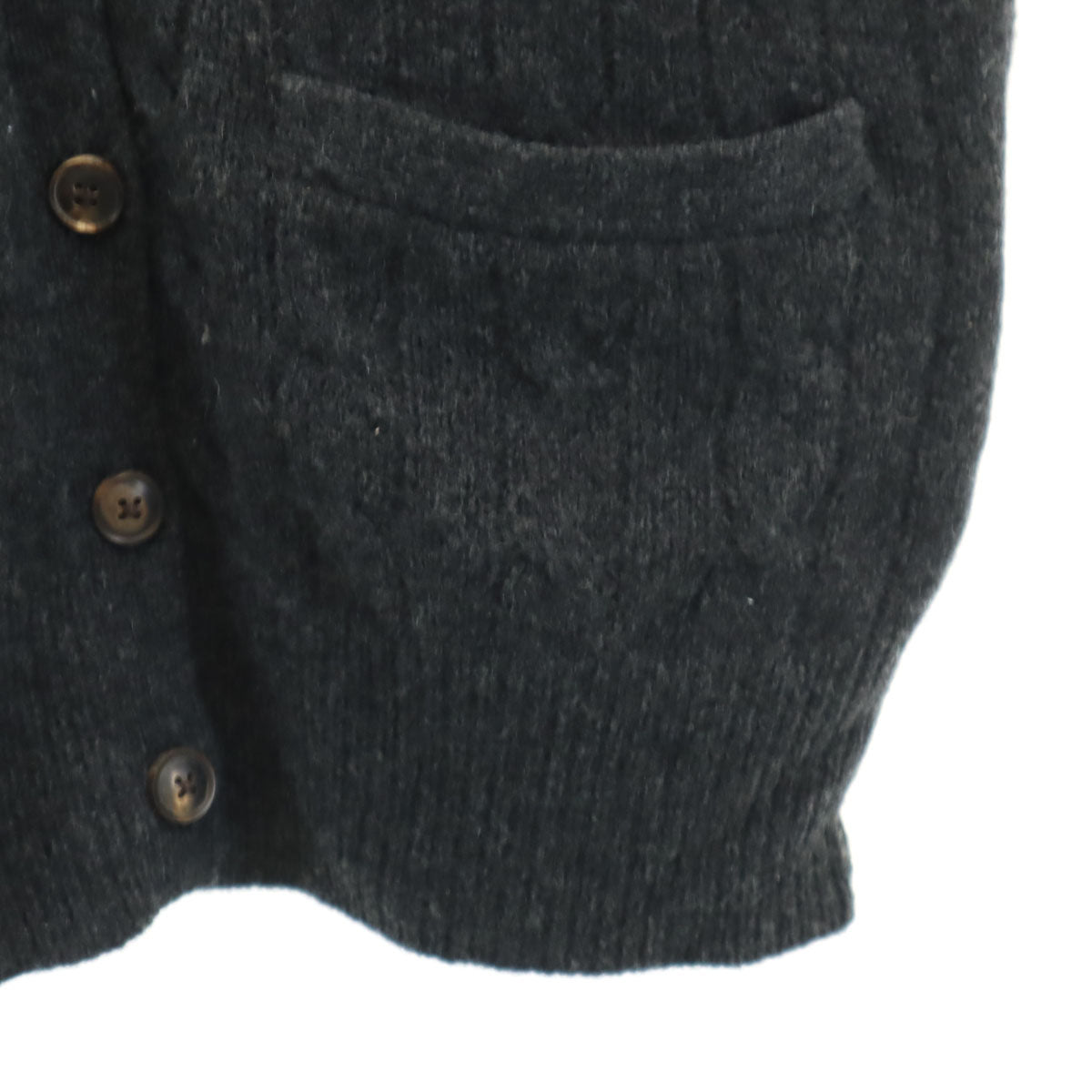 未使用 RALPH LAUREN ラルフローレン カシミヤブレンド 長袖 Vネック ニットカーディガン M チャコールグレー ケーブル レディース