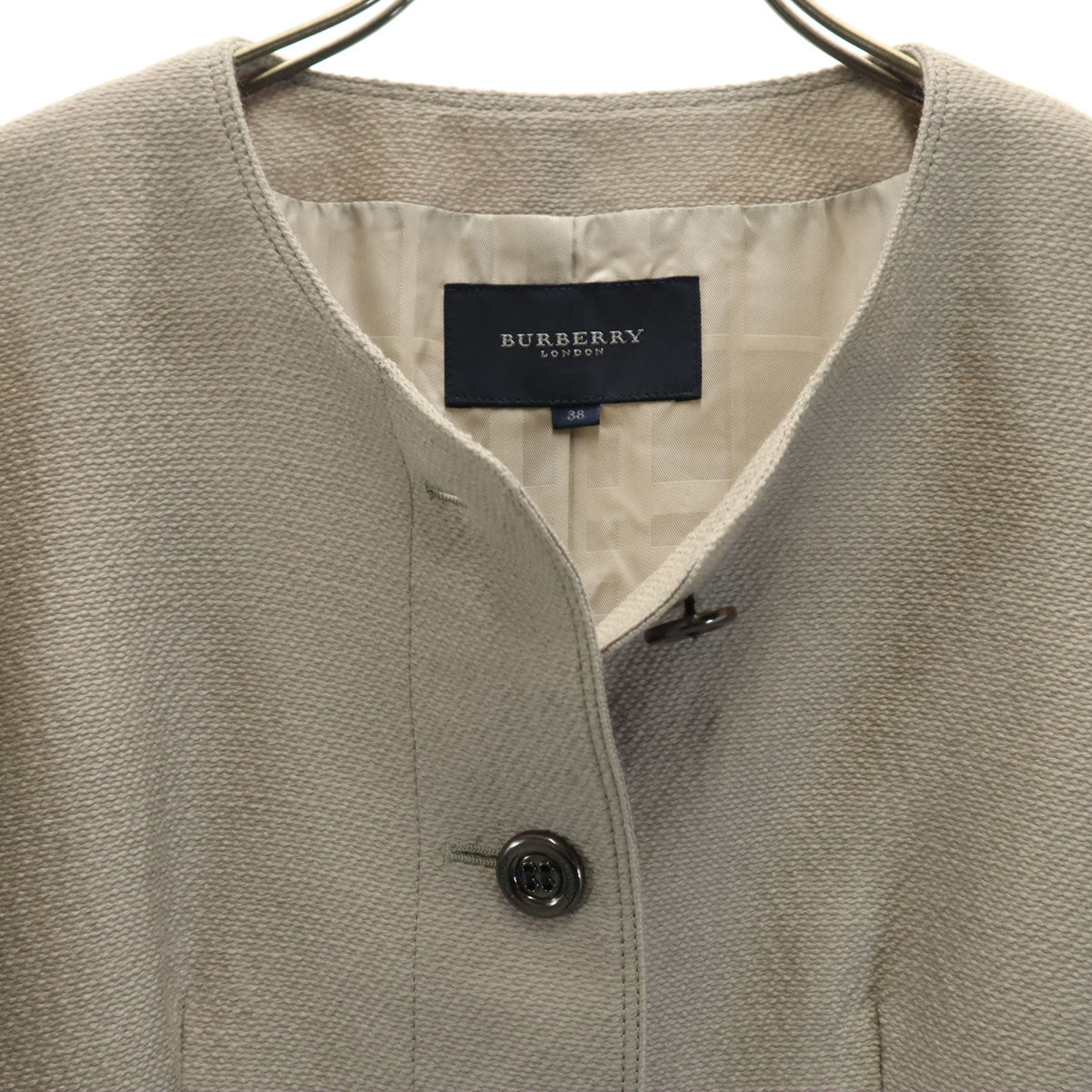 BURBERRY LONDON バーバリーロンドン 日本製 ノーカラージャケット 上下 セットアップ 38 グレー 三陽商会 レディース