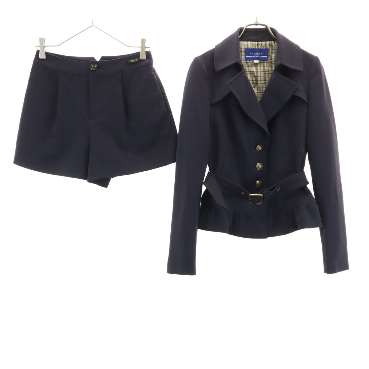 美品 BURBERRY LONDON BLUE LABEL バーバリー ロンドン ブルーレーベル ジャケット 上下 セットアップ 38 ネイビー 三陽商会 レディース