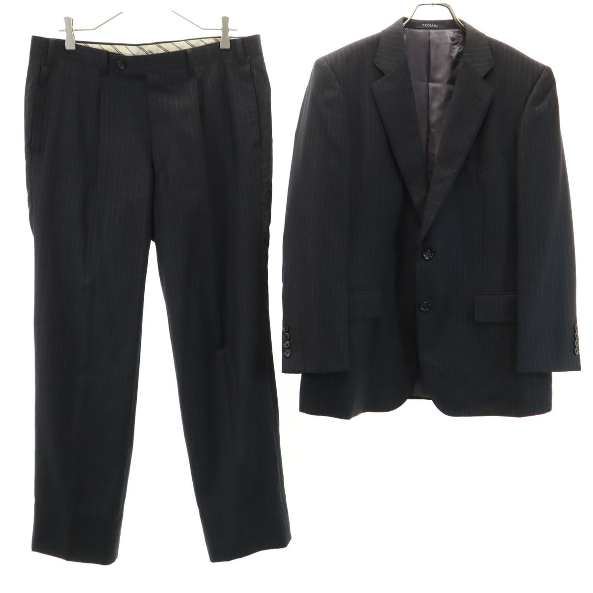 TROJAN トロージャン 日本製 ストライプ柄 エルメネジルドゼニア生地 スーツ 上下 セットアップ AB5 チャコールグレー メンズ