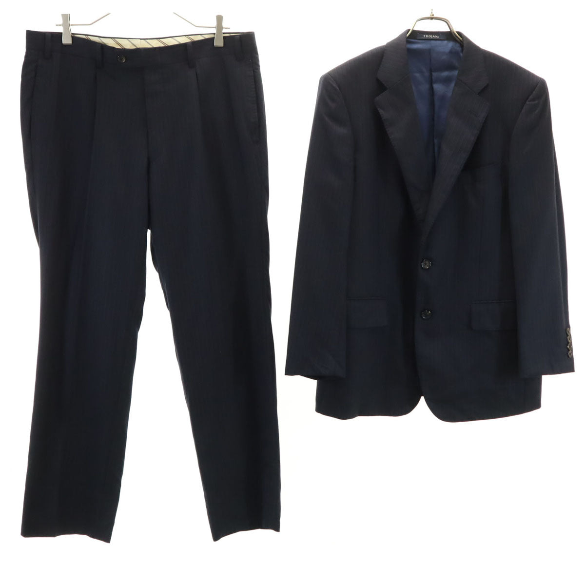 TROJAN トロージャン 日本製 ストライプ柄 エルメネジルドゼニア生地 スーツ 上下 セットアップ AB5 ネイビー メンズ