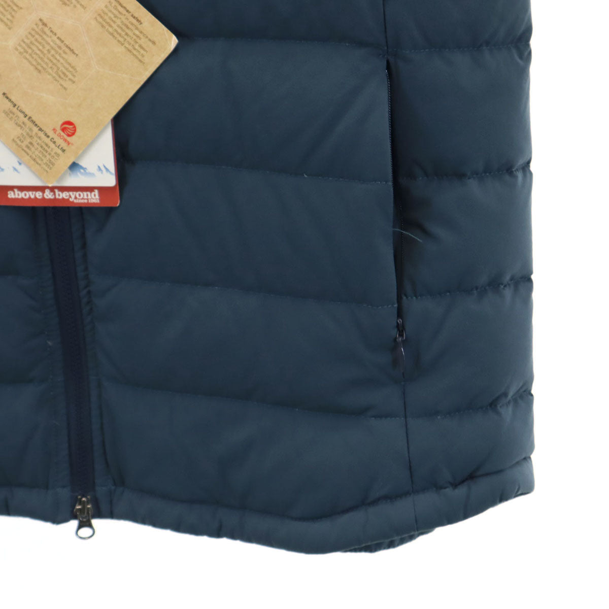 未使用 MOUNTAIN EQUIPMENT マウンテンイクイップメント ノーカラー ダウンジャケット S ネイビー 収納袋付き レディース