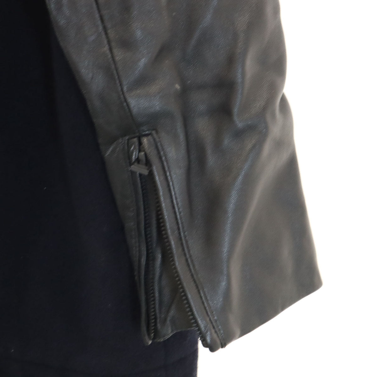 To b. by agns b トゥービーバイアニエスベー 羊革レザー切替 メルトン ダブルライダースジャケット 36 ネイビー 裏キルティング 中綿 レディース