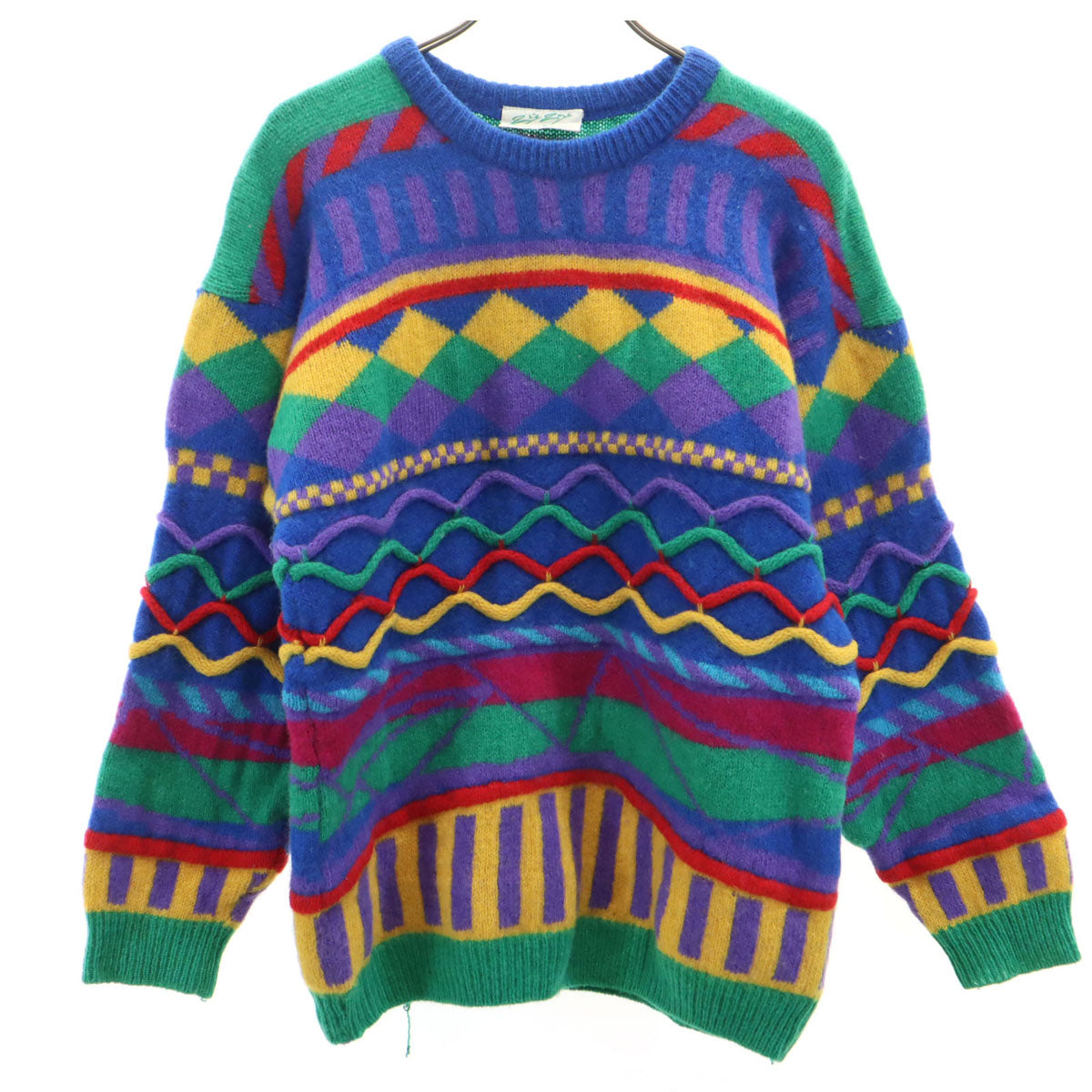 Zie Zae DESIGNER KNITWEAR 90s オールド 3D 長袖 セーター M ブルー系 ニット メンズ