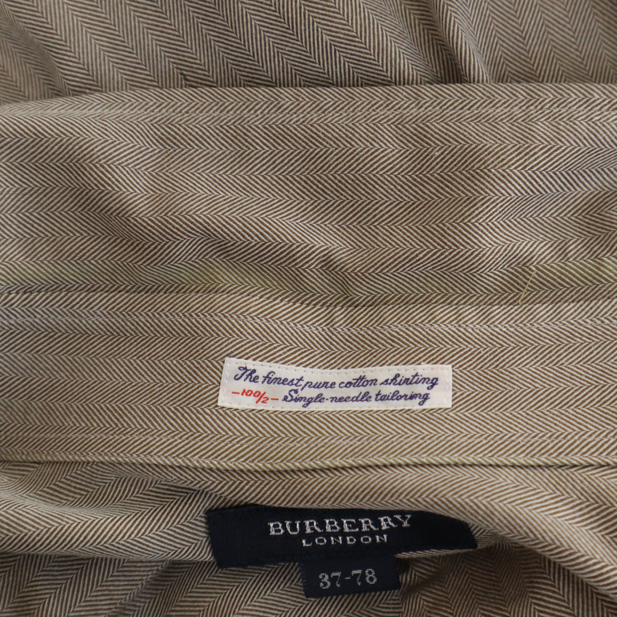 BURBERRY LONDON バーバリーロンドン 日本製 ヘリンボーン 長袖 シャツ 37-78 グレージュ 三陽商会 メンズ