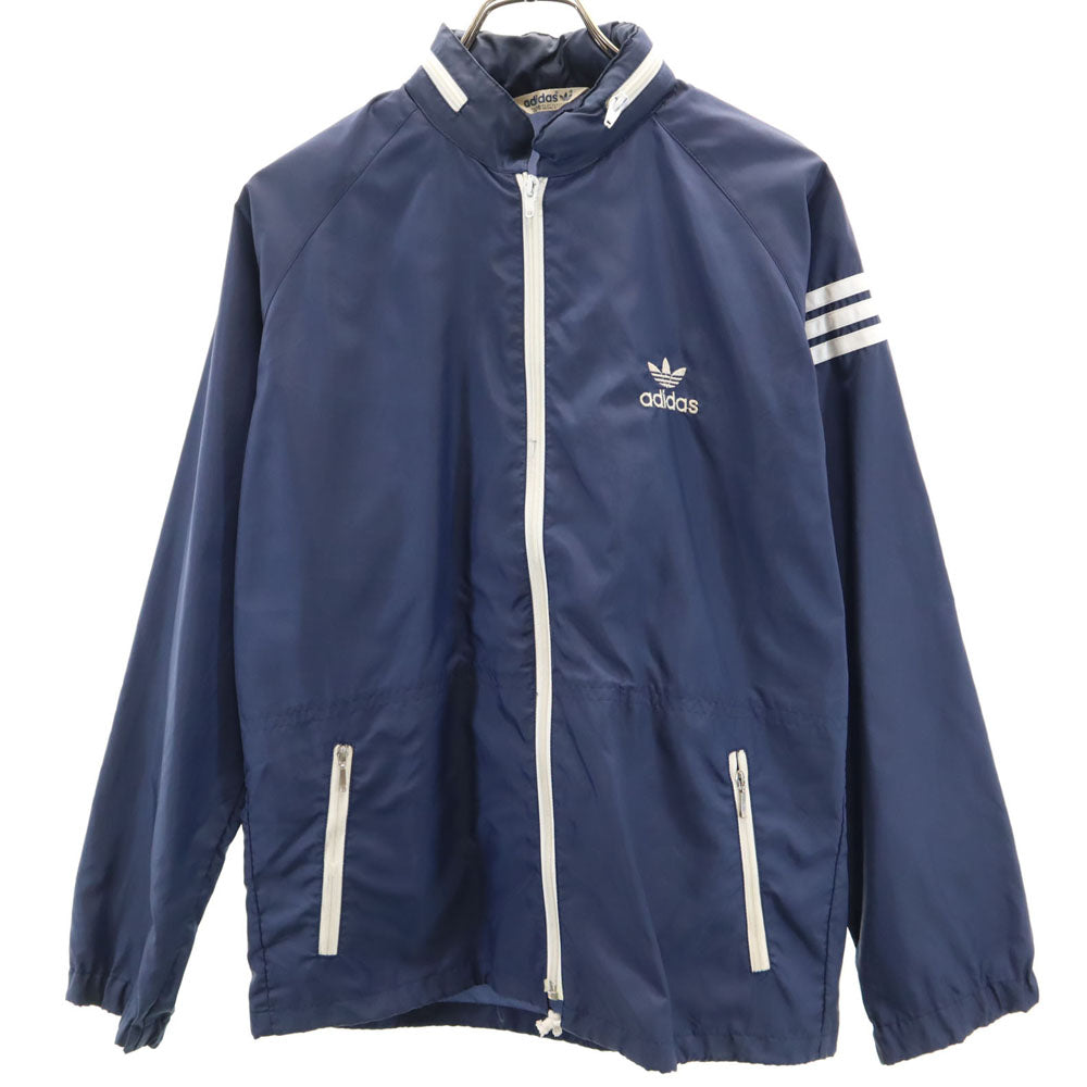 adidas アディダス 70s 80s ヴィンテージ デサント製 トレフォイルロゴ ナイロンジャケット M ネイビー フード有り メンズ