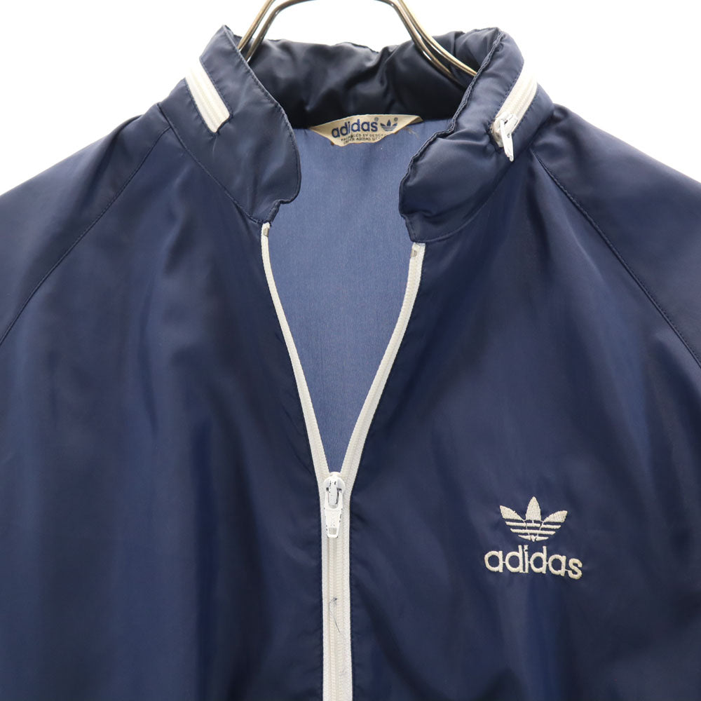 adidas アディダス 70s 80s ヴィンテージ デサント製 トレフォイルロゴ ナイロンジャケット M ネイビー フード有り メンズ