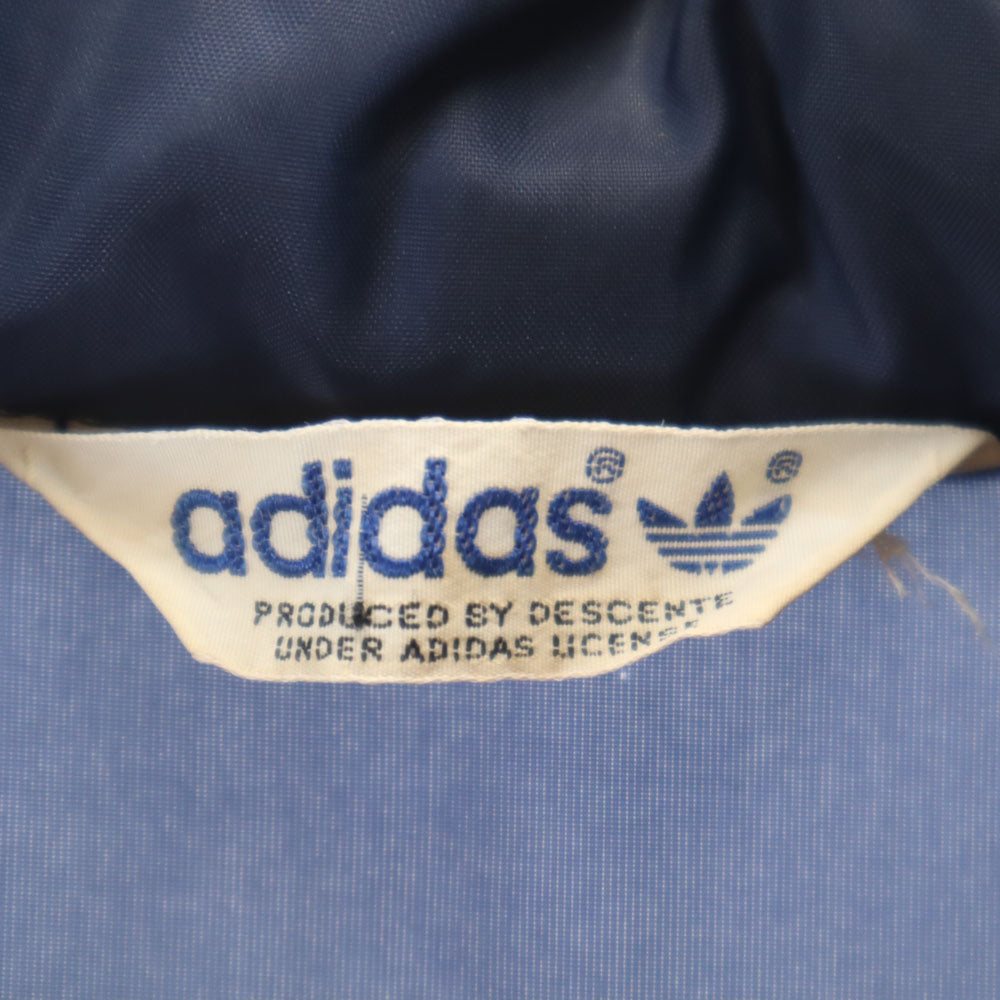adidas アディダス 70s 80s ヴィンテージ デサント製 トレフォイルロゴ ナイロンジャケット M ネイビー フード有り メンズ