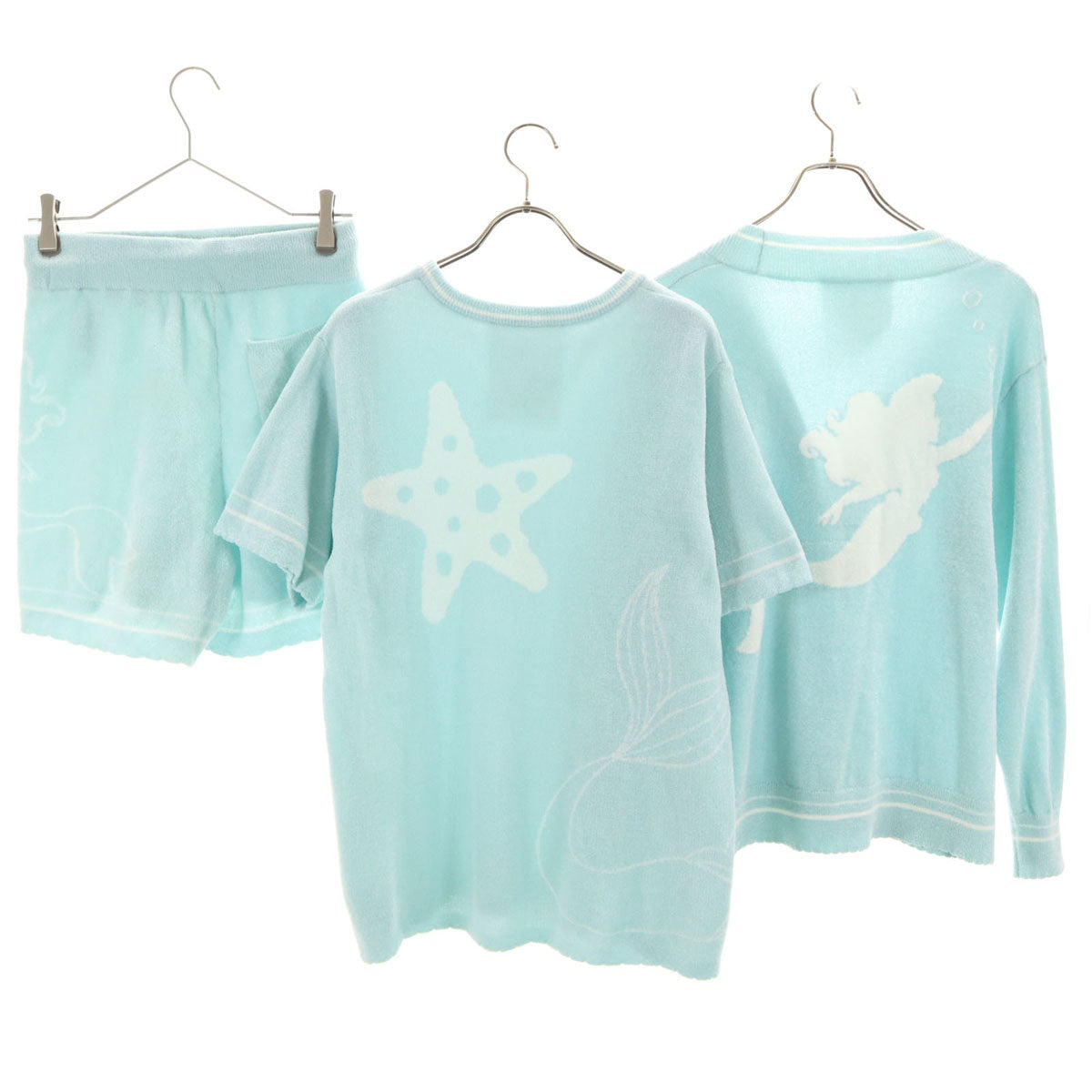 SNIDEL HOME スナイデル ホーム Disney ディズニー コラボ 長袖 ルームウェア 上下 セットアップ F ブルー系 リトルマーメイド ふわもこ 3点セット レディース