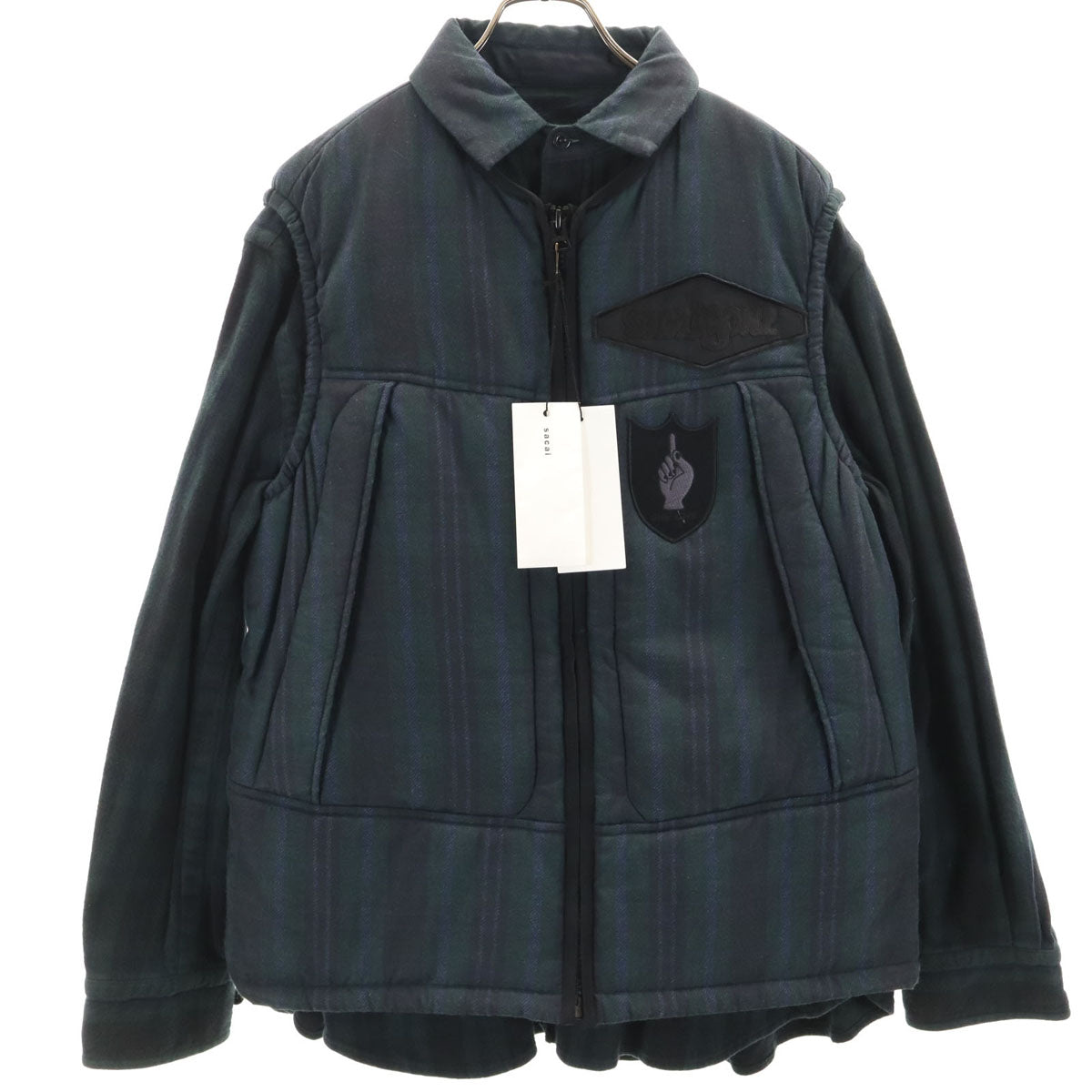 Sacai サカイ 24AW マーク・ゴンザレス コレクションライン 日本製 ストライプ柄 長袖 シャツ 2 深緑 ゴンズ Gonz Multi Patch Plaid Shirt メンズ