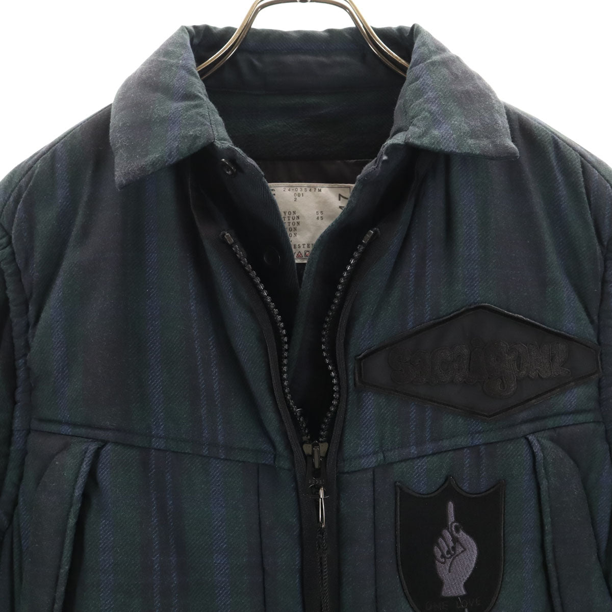 Sacai サカイ 24AW マーク・ゴンザレス コレクションライン 日本製 ストライプ柄 長袖 シャツ 2 深緑 ゴンズ Gonz Multi Patch Plaid Shirt メンズ