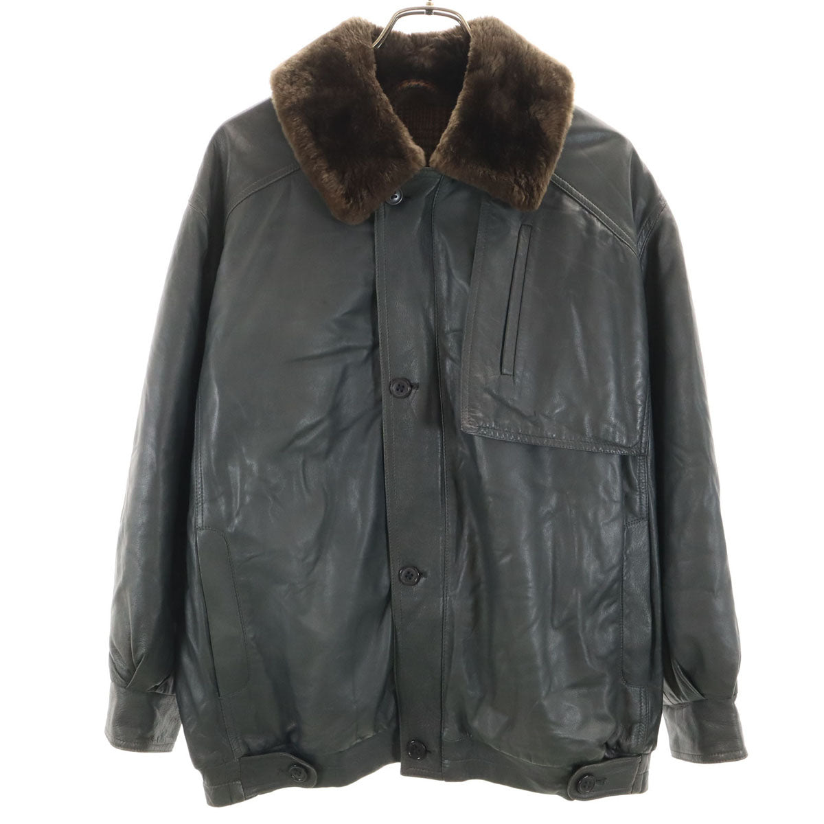 Herno ヘルノ 80s イタリア製 オールド レザージャケット 48 チャコール メンズ