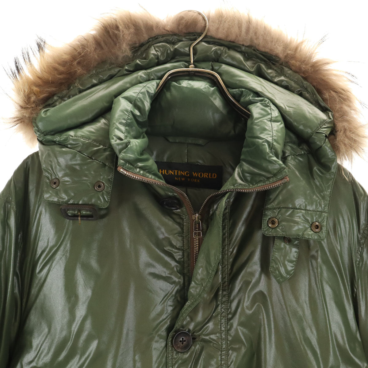HUNTING WORLD ハンティングワールド ダウンジャケット 50 カーキ ラクーンファー付き メンズ