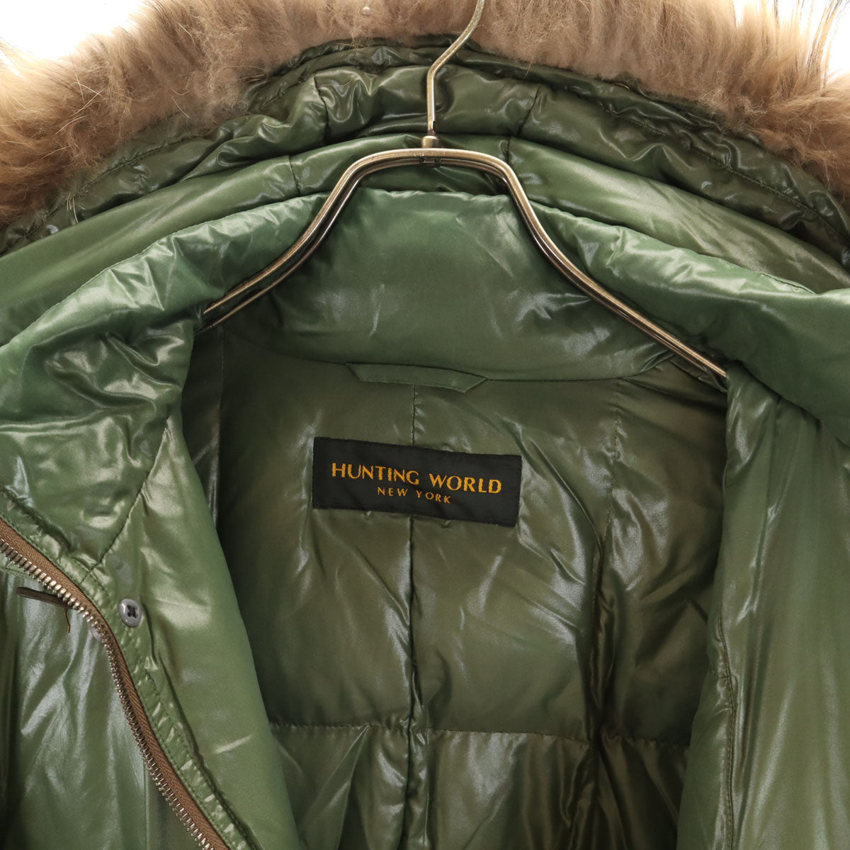 HUNTING WORLD ハンティングワールド ダウンジャケット 50 カーキ ラクーンファー付き メンズ