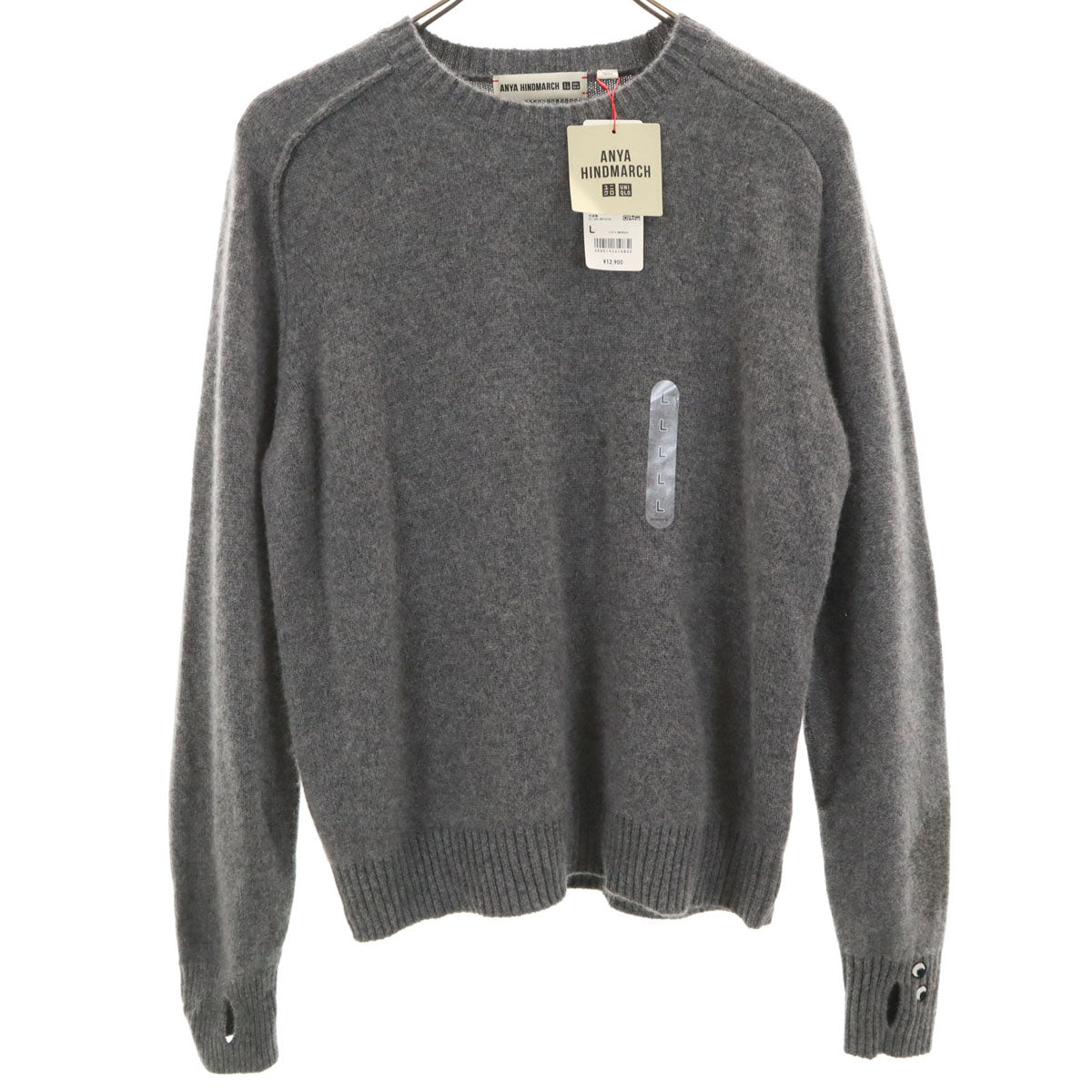 未使用 UNIQLO ユニクロ アニヤハインドマーチ ANYA HINDMARCH コラボ カシミヤ100％ 長袖 セーター L グレー ニット レディース
