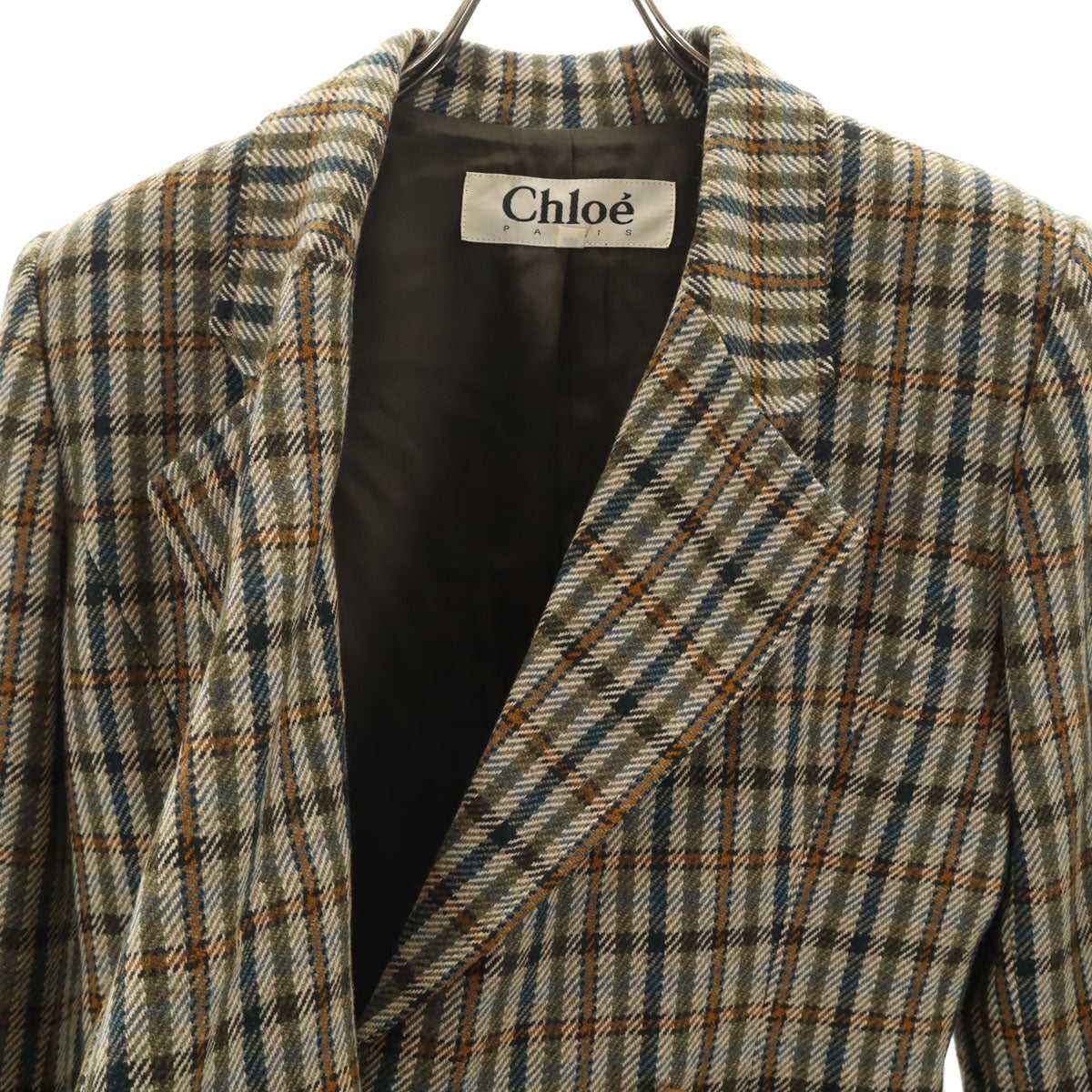 Chloe クロエ ウール チェック柄 テーラードジャケット 42 カーキ系 レディース